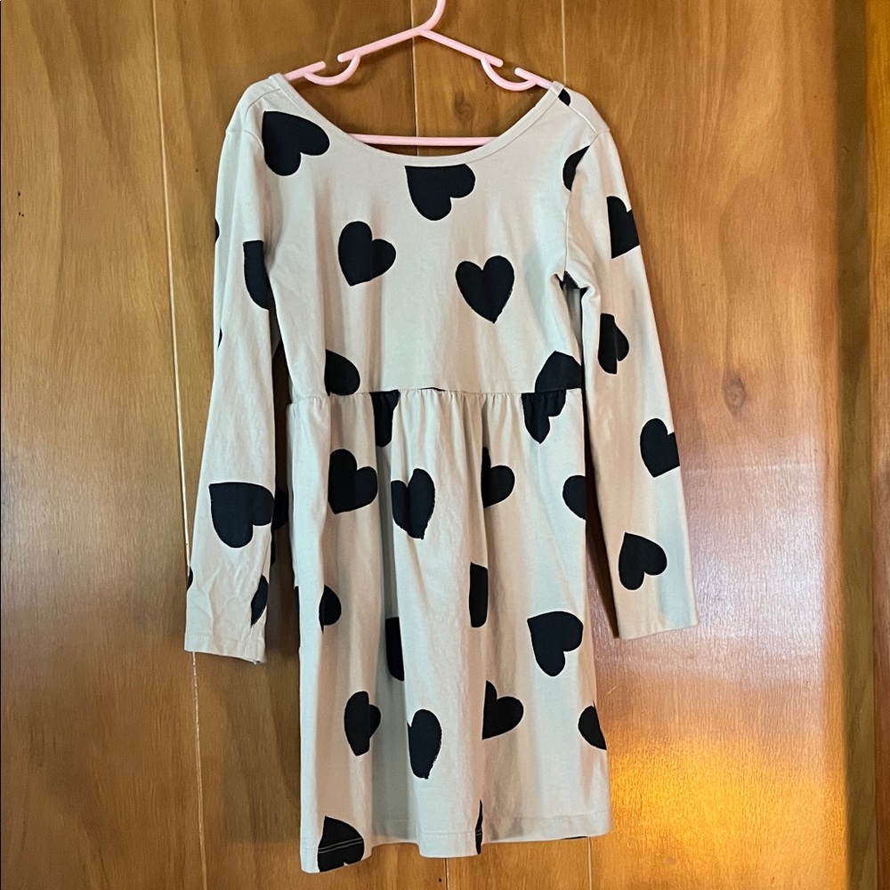 Heart Patterned Kids Dress - Black and Cream
